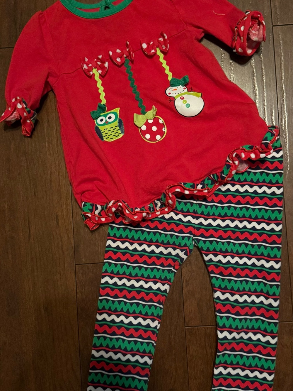 Nursery Rhyme Girls Holiday Red Top and Zigzag Leggings Set